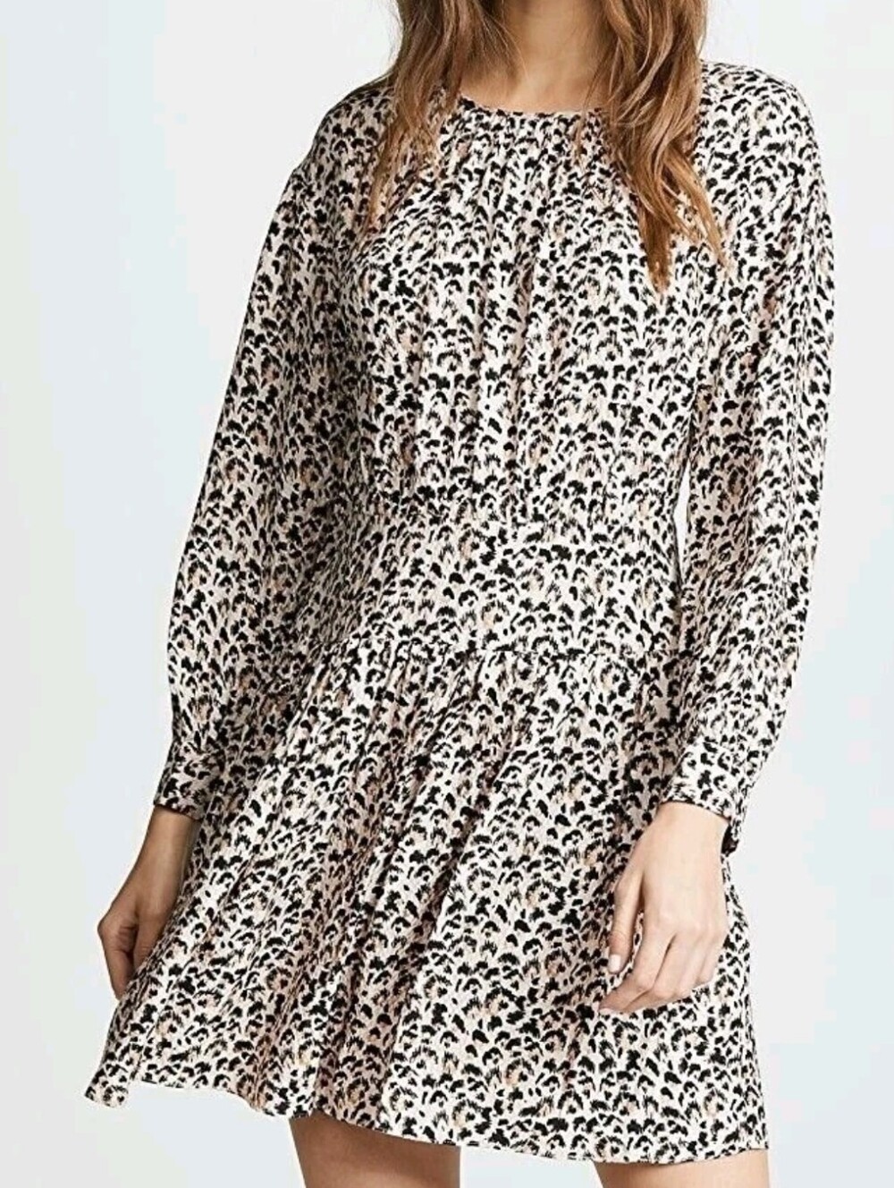 Rebecca Taylor Leopard Print 100% Silk Long Sleeve Mini Dress Size 2